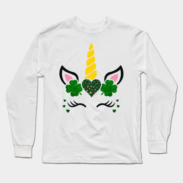 St Patricks Day Girls Shamrock Unicorn Long Sleeve T-Shirt by freakys